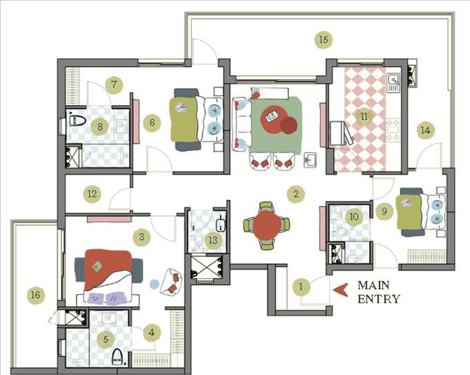 3 BHK floor plan - blurred preview